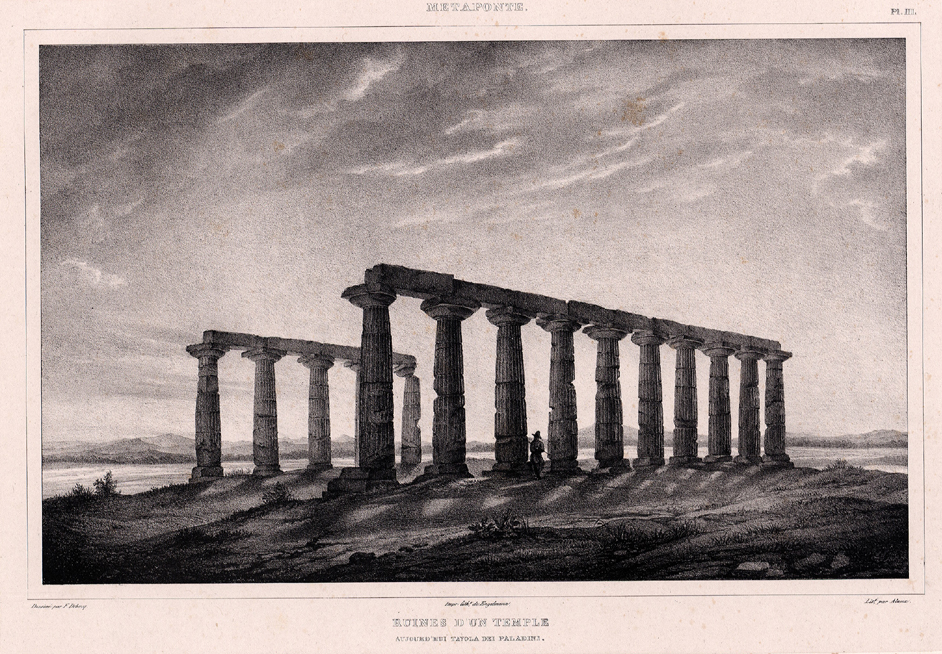 Debacq F.J.: Ruines d'un temple. Aujourd'hui 'Tavola dei Paladini'. Da: De Luynes (Le Duc), Debacq F.J. 'Métaponte', Paris 1833